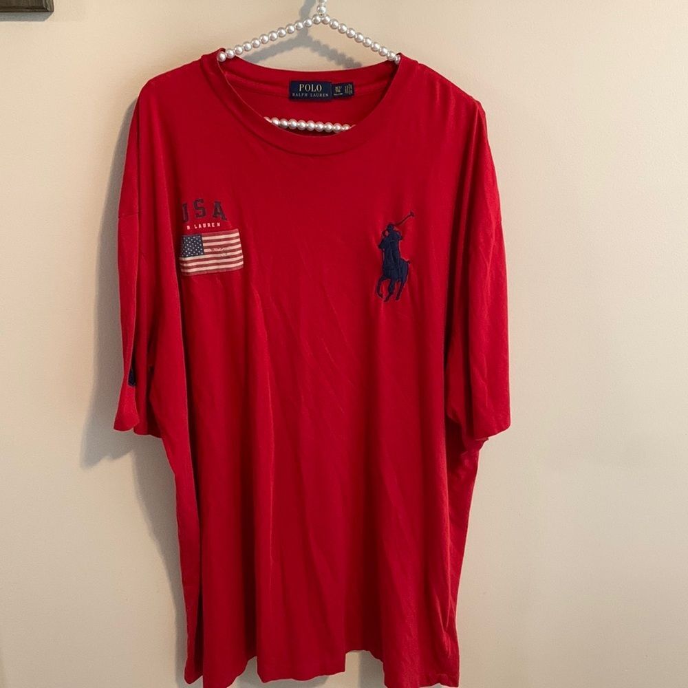 Polo Ralph Lauren Big Pony USA Flag Red T-Shirt Mens XL Tall XLT 100% Cotton